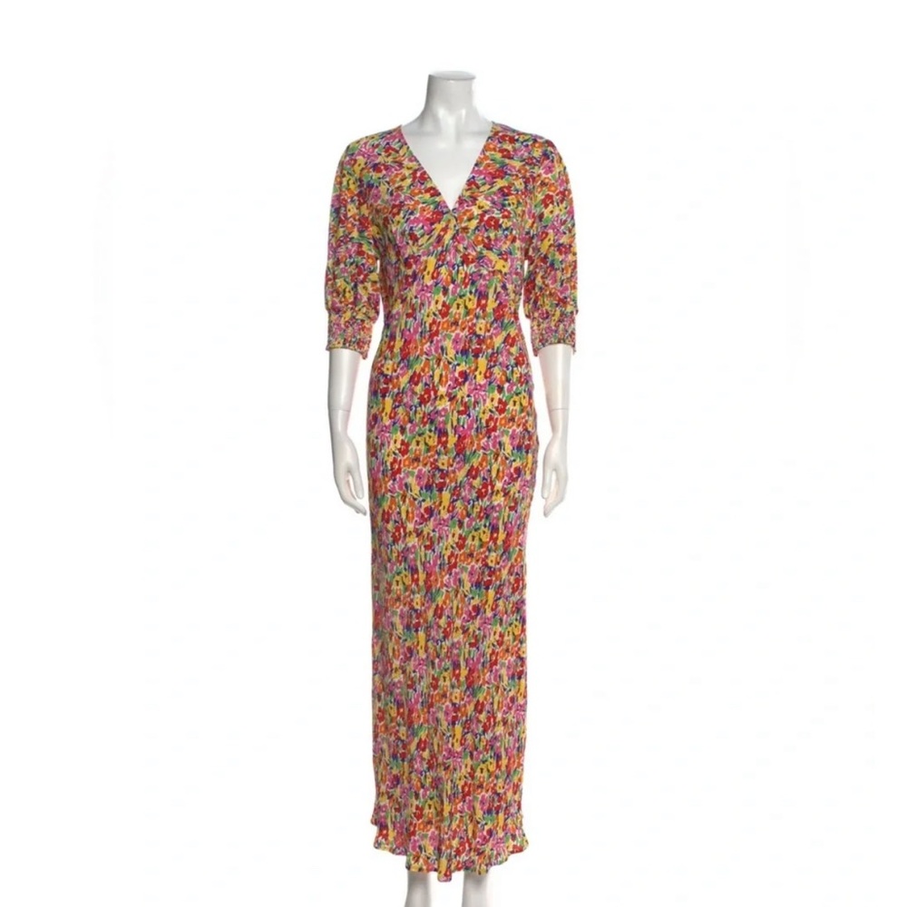Target x RIXO Floral Print V‑Neck Midi Dress in Pink, Yellow & Green